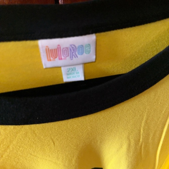 Lularoe 2X yellow with black trim Liv graphic T. NWT “Take me to the weekend” - Picture 3 of 7